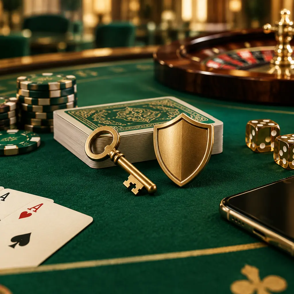 Kunci dan pelindung di samping kartu serta chip casino