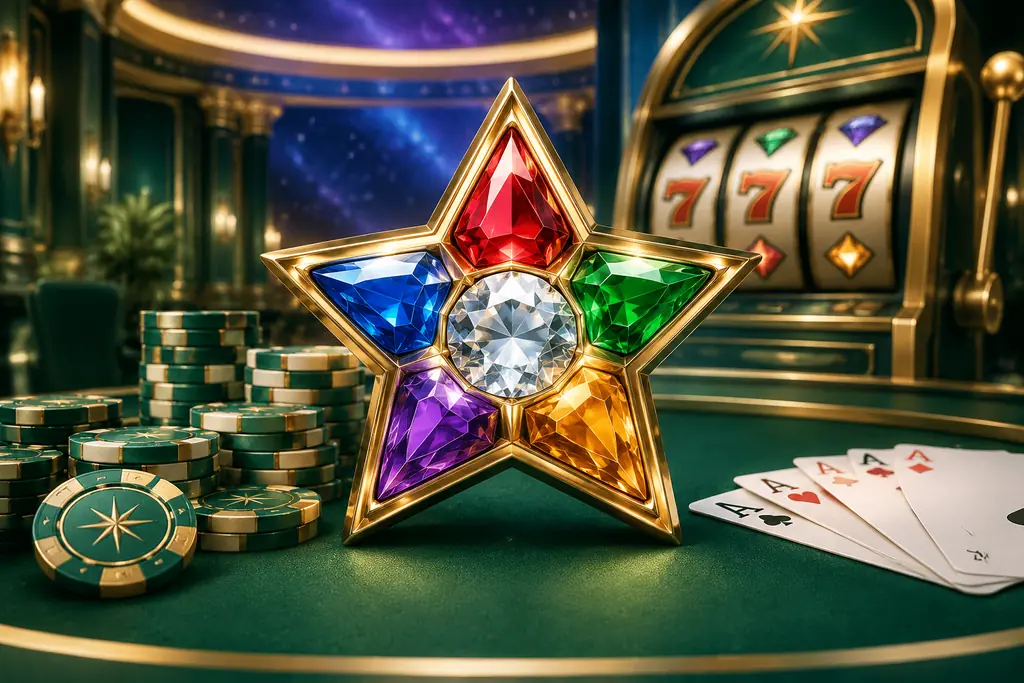 Permata warna-warni dan bintang pada mesin slot di casino